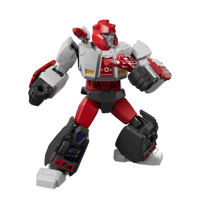 Red Alert character model featuring vibrant colors and iconic design elements.