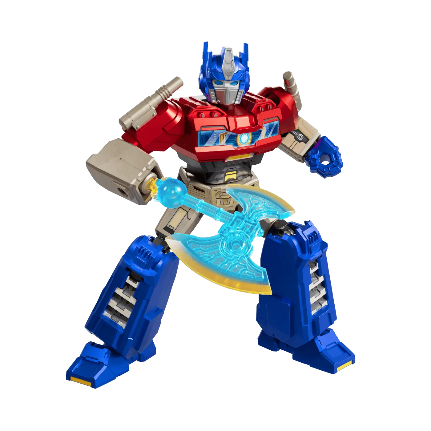 GV Optimus Prime figure with dynamic pose and weapon accessory displayed