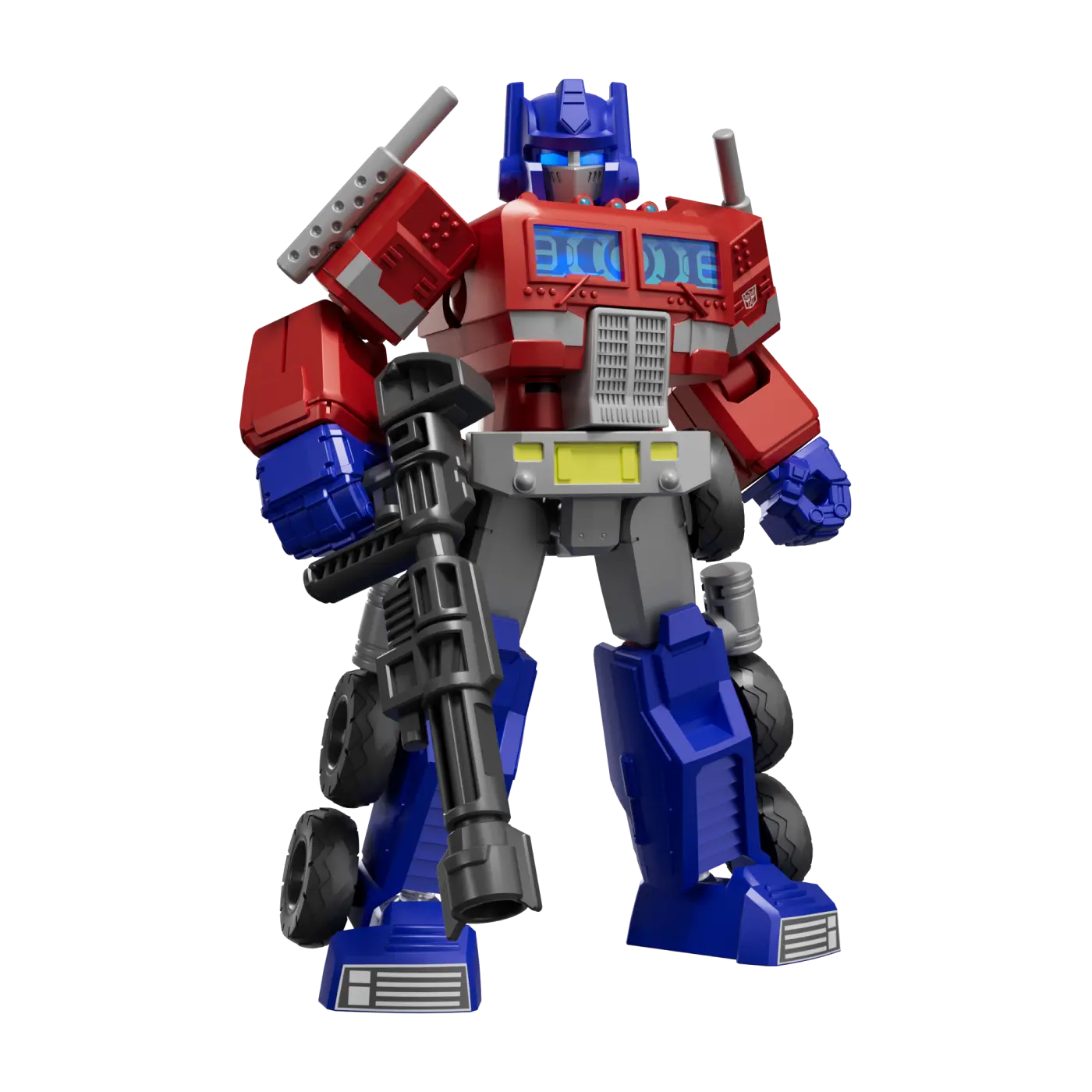 Blokees Shining Optimus Prime figure with glowing chest and vibrant red and blue detailing.