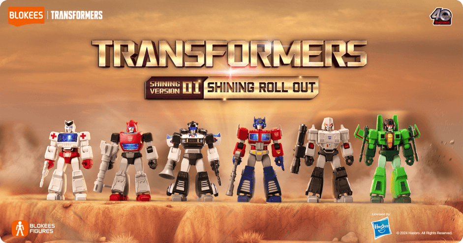 Transformers Shining Version 01 characters display featuring vibrant colors.