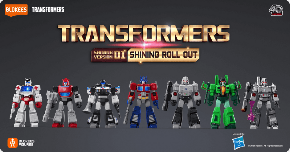 Transformers characters with glow-in-the-dark features displayed together.