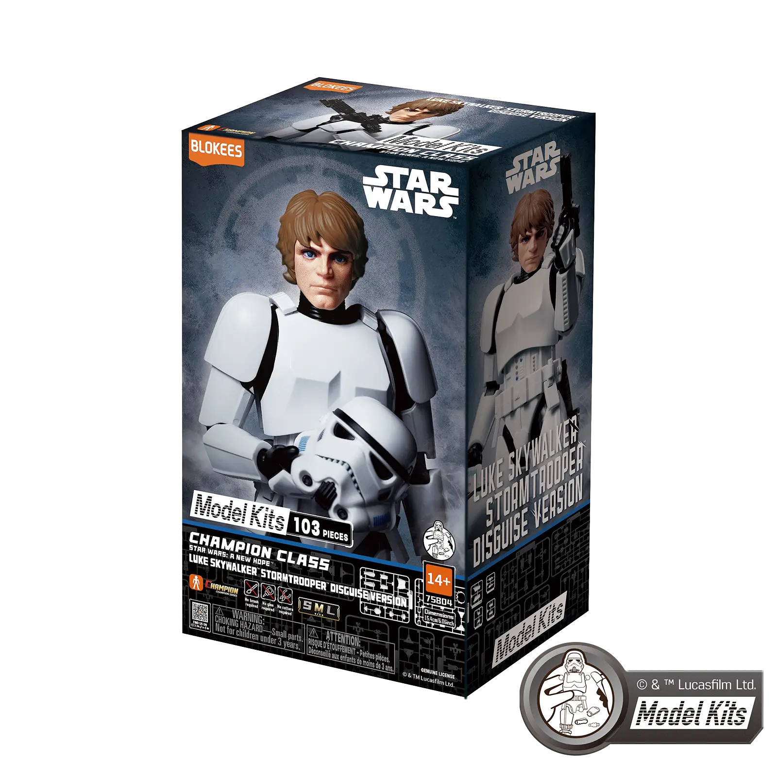 Boîte Blokees Luke Skywalker Champion Class 04, version déguisement Stormtrooper